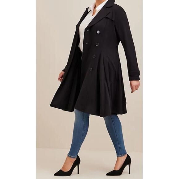 torrid Jackets & Blazers - NWT Torrid Black Ponte Double Breasted Swing Trench Coat Stretch Knit Size 3X